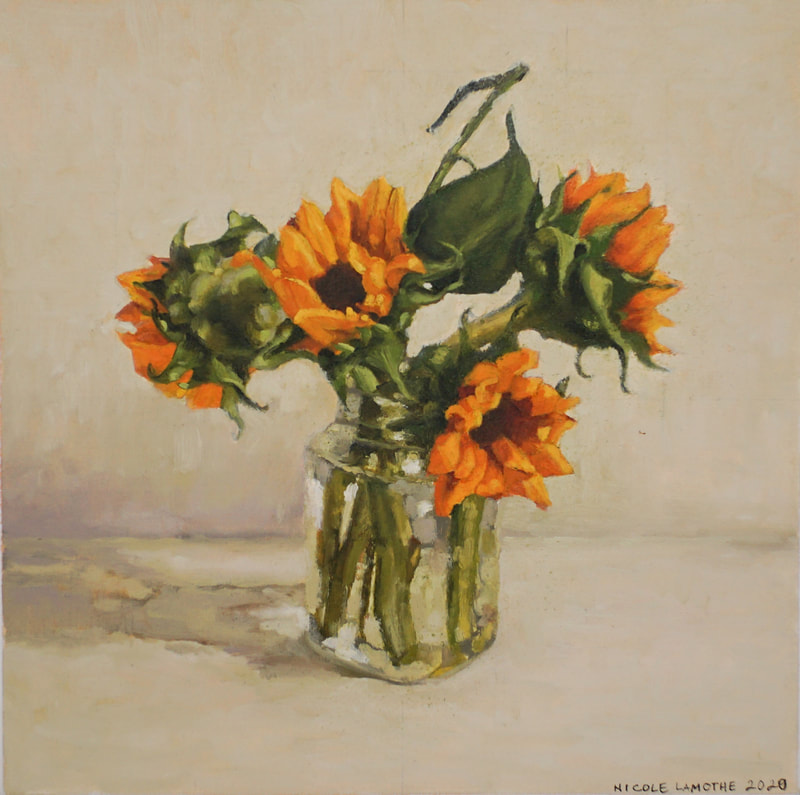 Realistic still life oil painting of Sunflowers