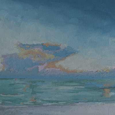 Seascape oil painting by Nicole Lamothe, Apollo Beach, FL sunset