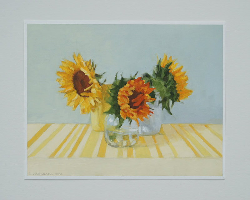 Still life floral oil painting, sunflowers, Nicole Lamothe